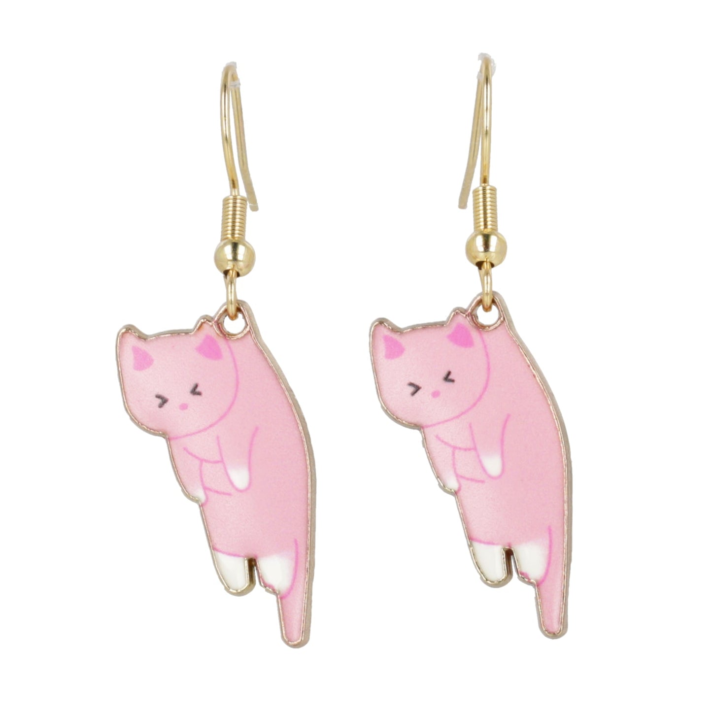 Pink & White Cat Earrings (Gold Plated)