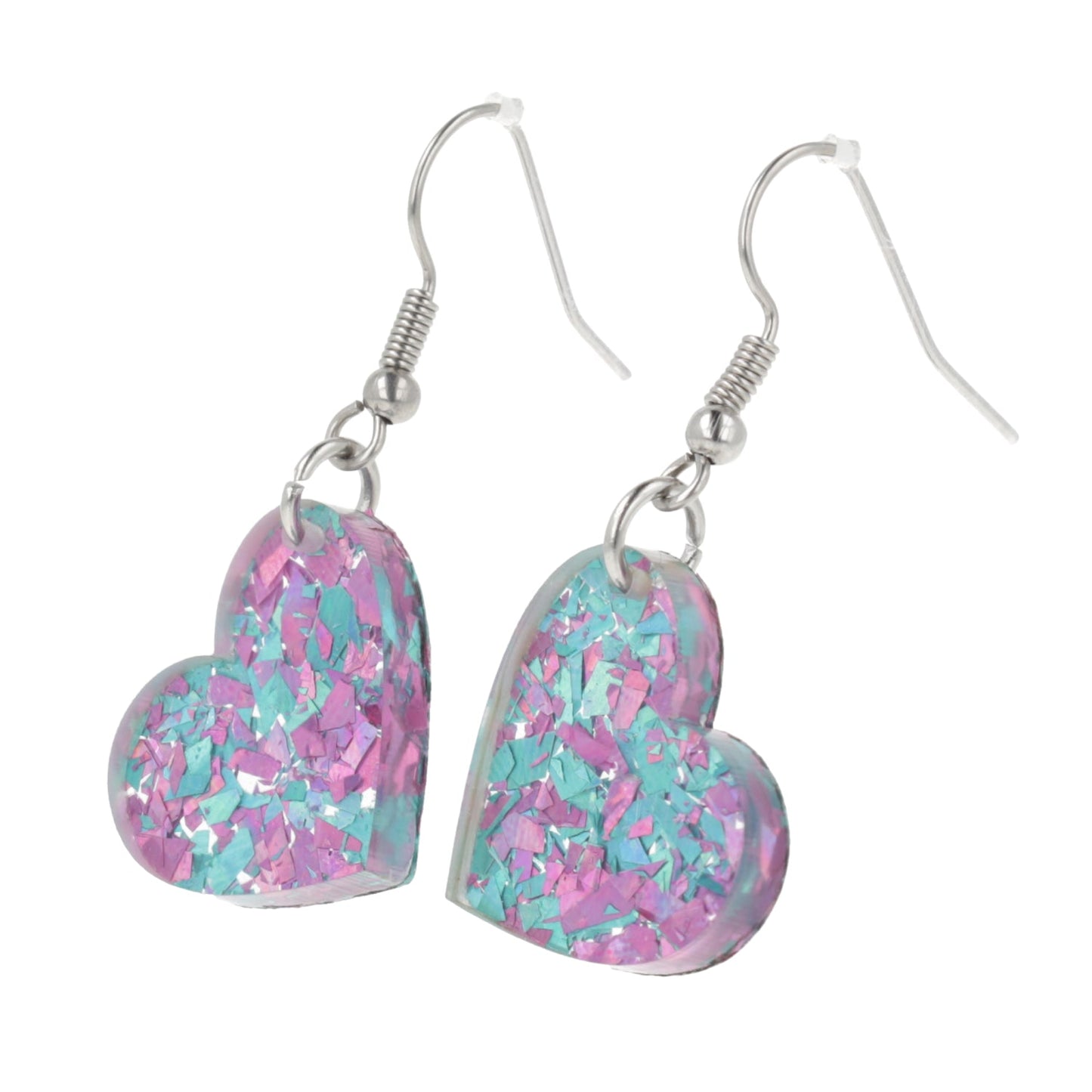 Pink & Blue Confetti Heart Earrings