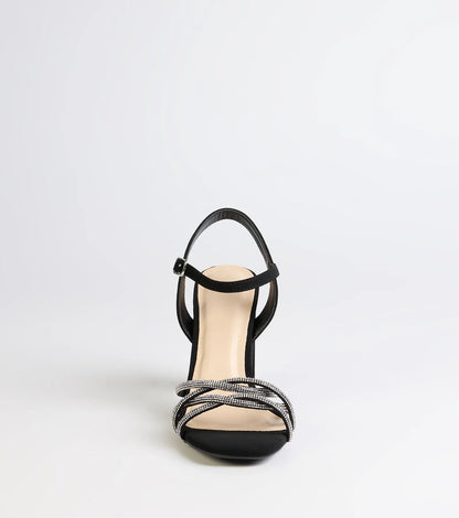 Classic Sparkle Rhinestone Strappy Block Heels