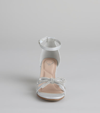 Starlit Glam Rhinestone Bow Glitter Block Heels