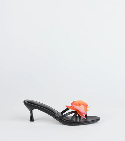 Vacay Ready Flower Strap Stiletto Mules