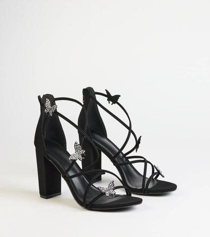Whimsically Chic Butterfly Rhinestone Block Heels