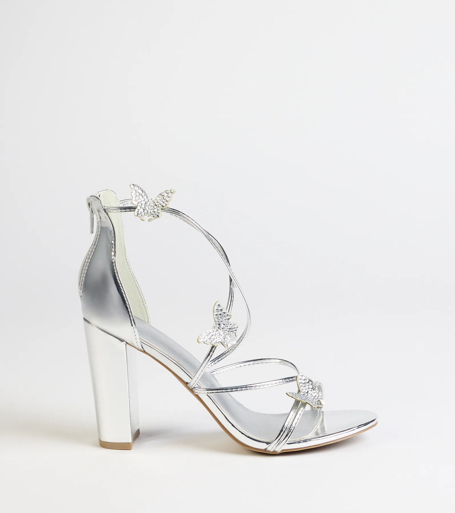 Whimsically Chic Butterfly Rhinestone Block Heels
