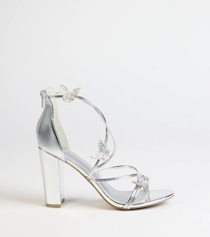 Whimsically Chic Butterfly Rhinestone Block Heels