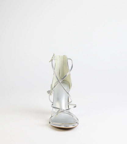 Whimsically Chic Butterfly Rhinestone Block Heels