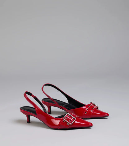 Sleek Trendy Buckle Strap Slingback Kitten Heels
