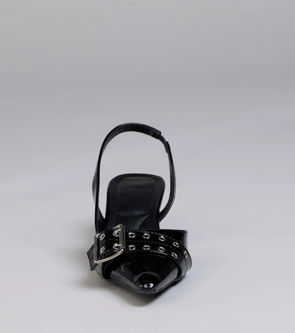 Sleek Trendy Buckle Strap Slingback Kitten Heels