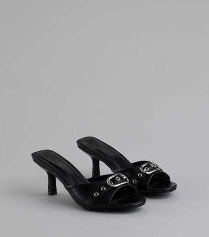 Brunch To Cocktails Buckle Stiletto Mules