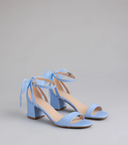 So Pretty Chiffon Bow Satin Block Heels
