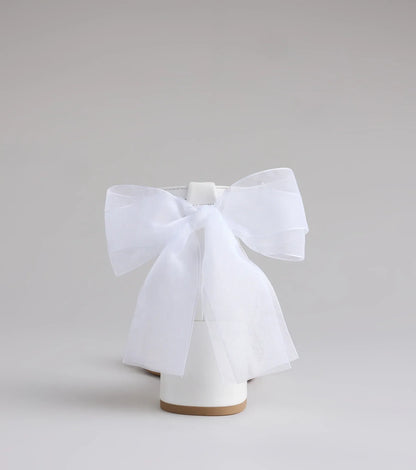 So Pretty Chiffon Bow Satin Block Heels