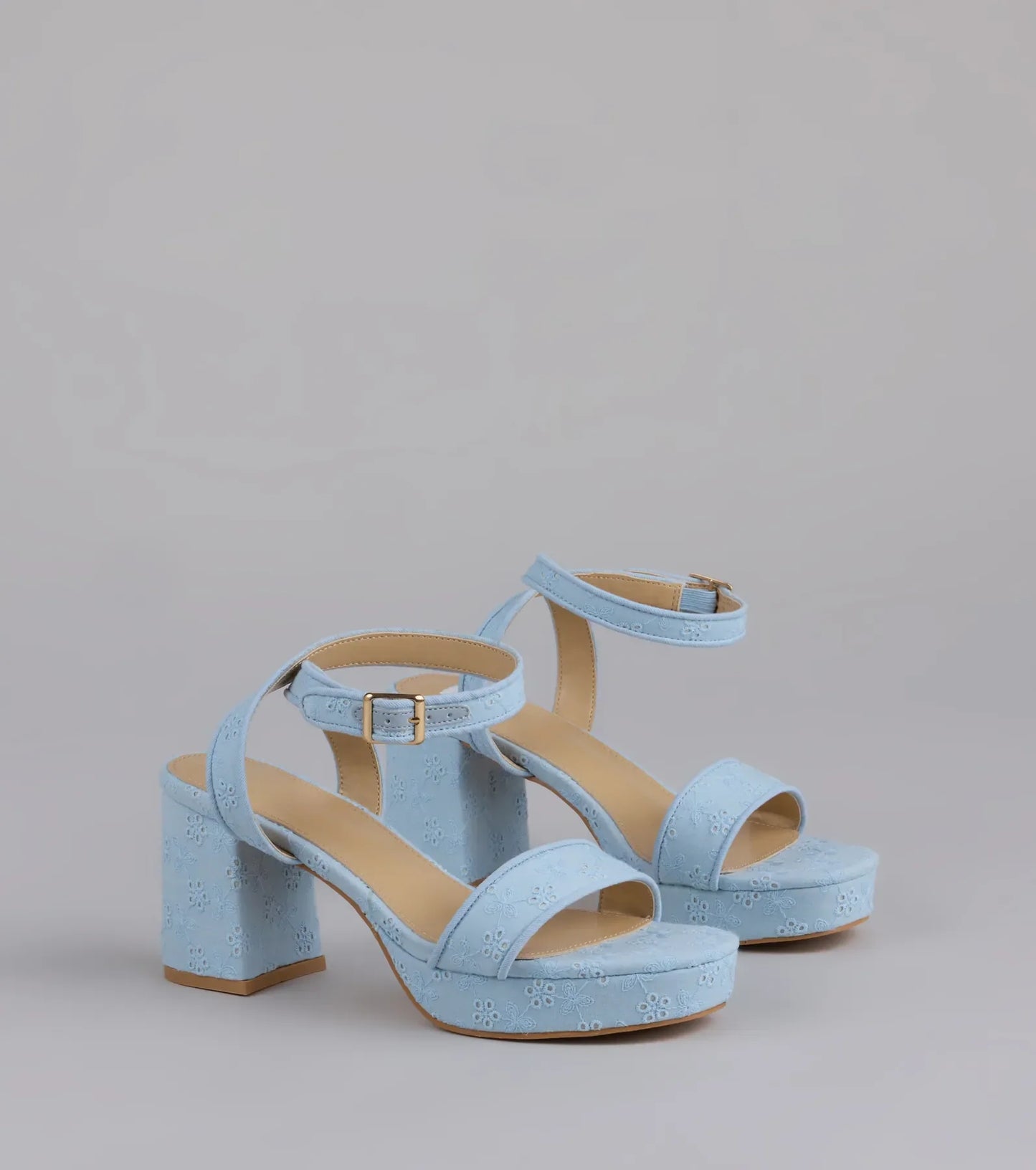 Stroll The Town Eyelet Platform Block Heels