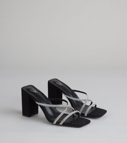 Strut Strategy Rhinestone Strappy Mules