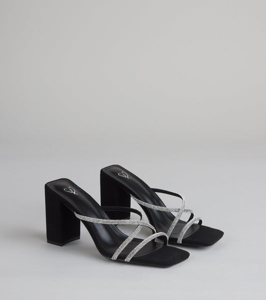 Strut Strategy Rhinestone Strappy Mules
