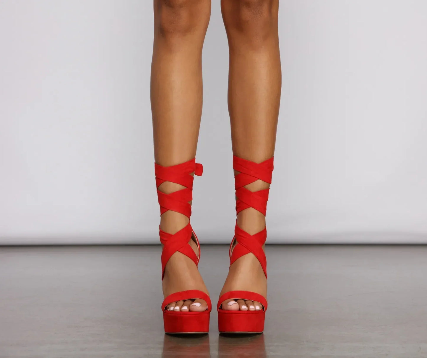 Lace-Up Faux Suede Platform Block Heels