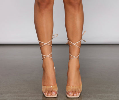 Runway Moment Lace Up Stiletto Heels