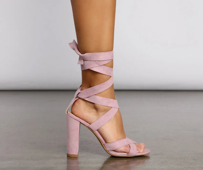 Faux Suede Lace Up Block Heels