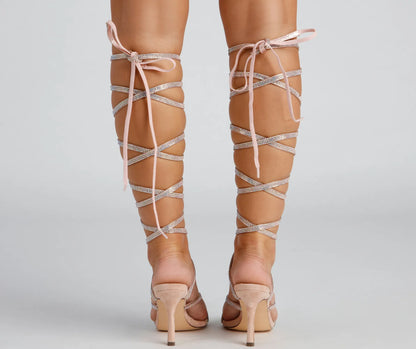 All About Glam Rhinestone Lace-Up Stiletto Heels