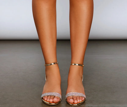 Metallic Shine Rhinestone Block Heels