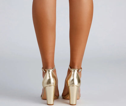Metallic Moves Block Heels