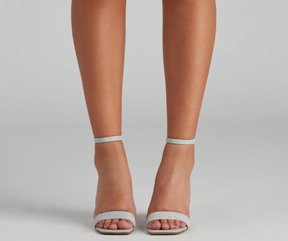 Shimmer Glitter Mesh Square Toe Heels