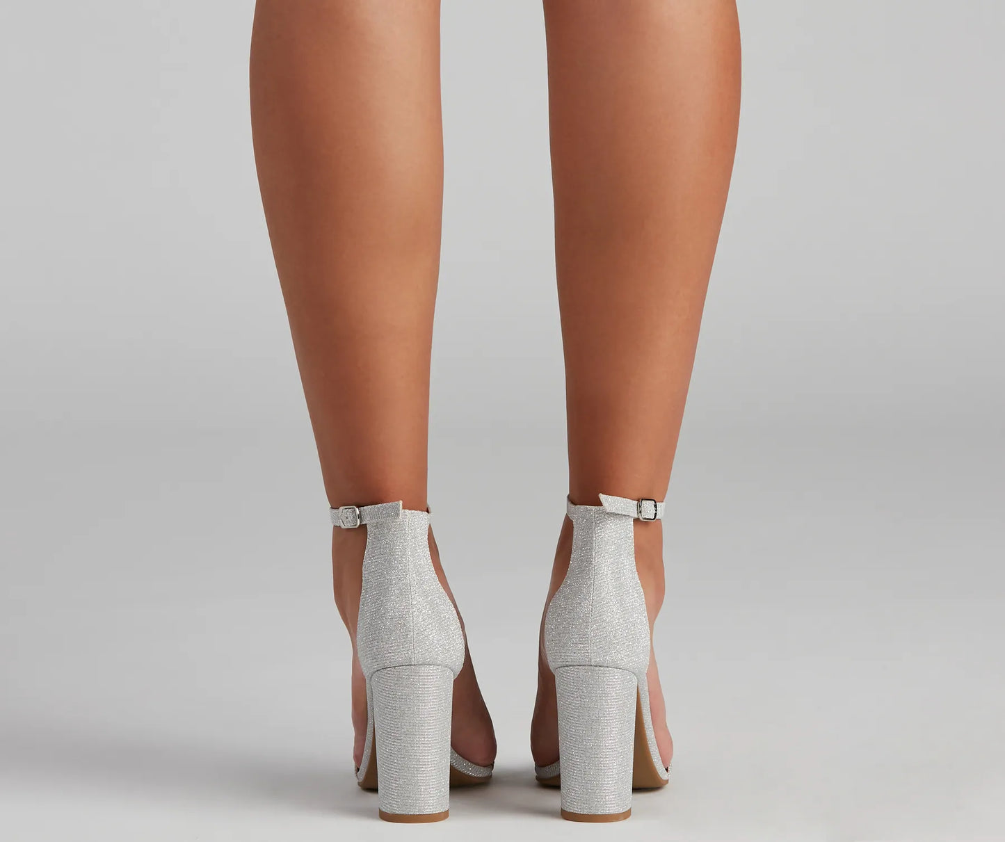 Shimmer Glitter Mesh Square Toe Heels