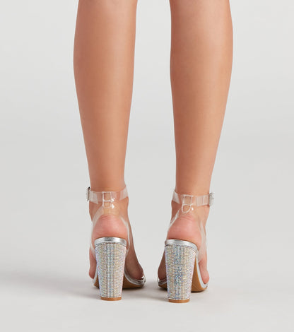 Party Glow PVC Strap Block Heels