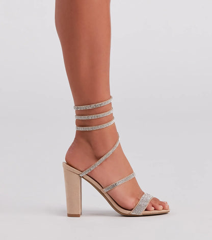 Fancy Gal Rhinestone Spiral Block Heels