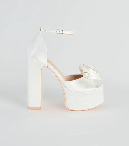 Fashion Strut Satin Rose Platform Heels
