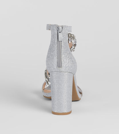A Moment Of Luxe Rhinestone Trim Block Heels