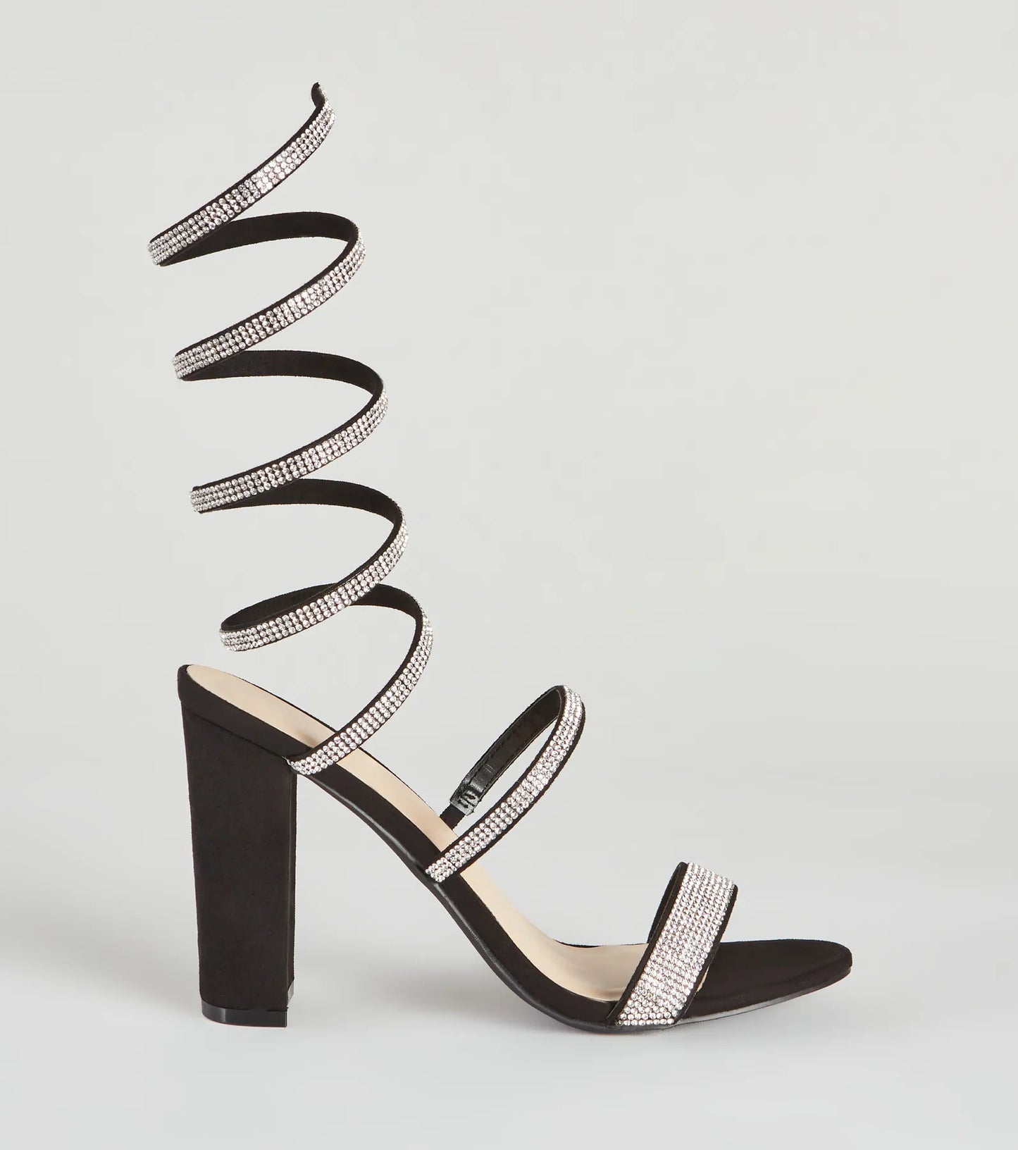 Fancy Gal Rhinestone Spiral Block Heels