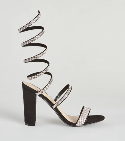 Fancy Gal Rhinestone Spiral Block Heels