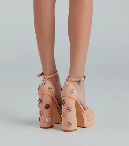 Vivid Color Gemstone Floral Platform Heels