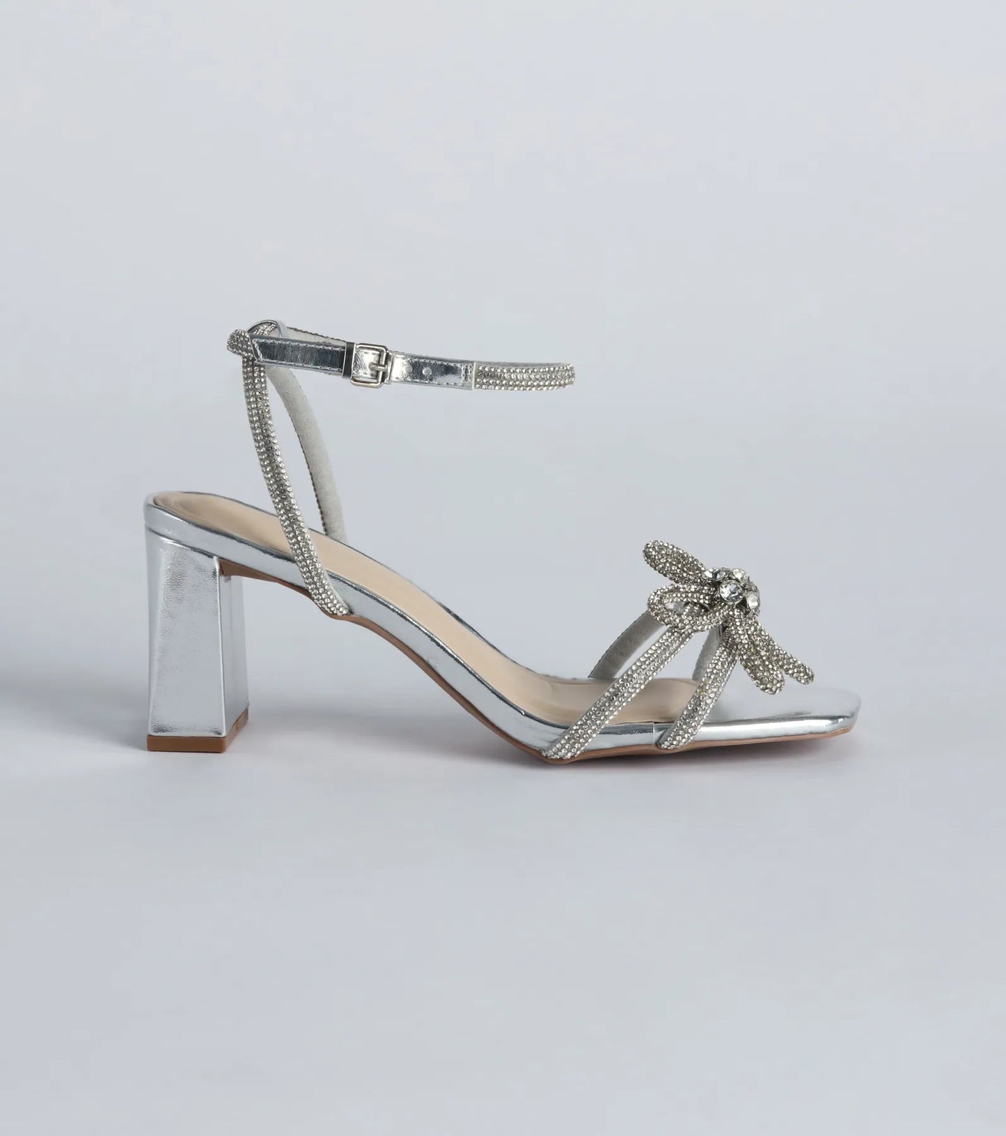 Beauty Bloom Rhinestone Flower Block Heels
