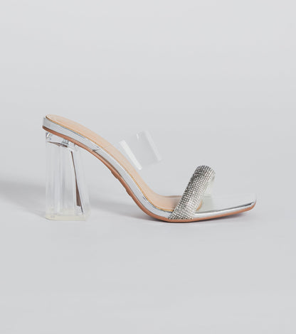 Ombre Effect Rhinestone Lucite Block Heel Mules