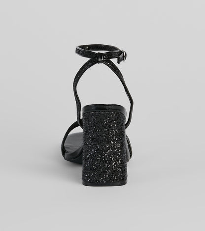 No Stopping Her Shine Glitter Block Heels