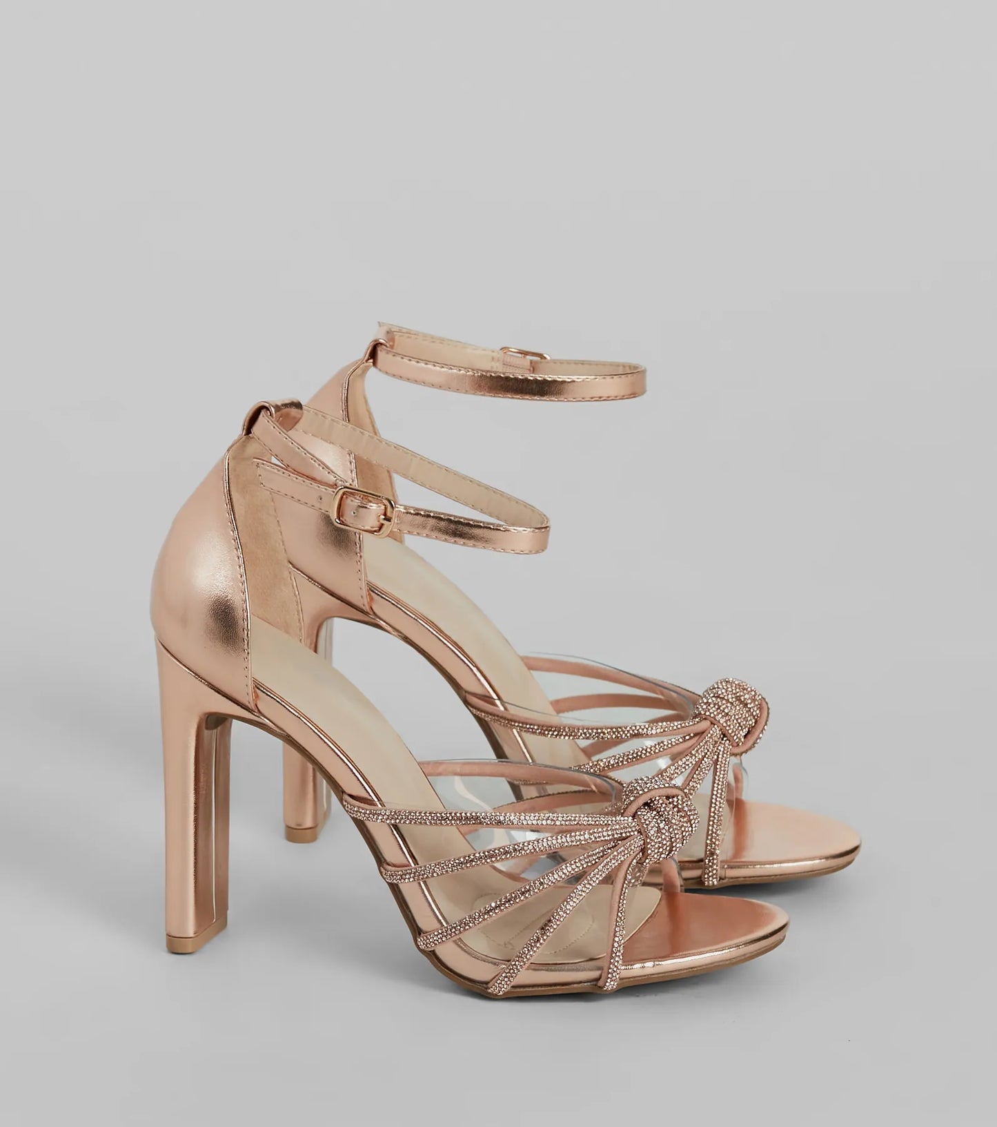 Glitzy Mood Rhinestone Strappy Metallic Heels