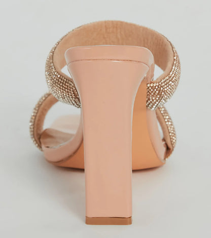 Color Me Glam Ombre Rhinestone Block Heel Mules