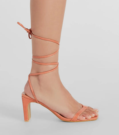 Trendy Slay Lace-Up Croc Faux Leather Heels