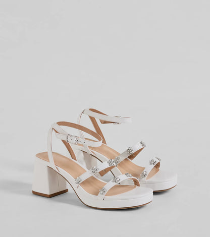 Picture Perfect Rhinestone Flower Block Heels