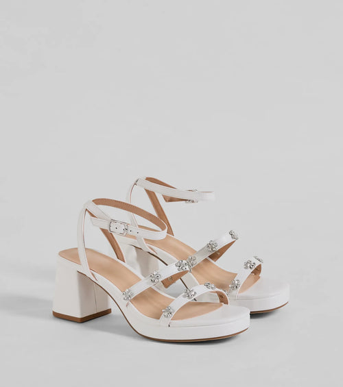Picture Perfect Rhinestone Flower Block Heels