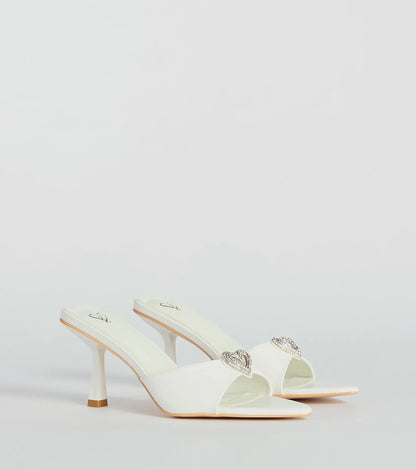 Heart Stopper Rhinestone Faux Leather Stiletto Heels