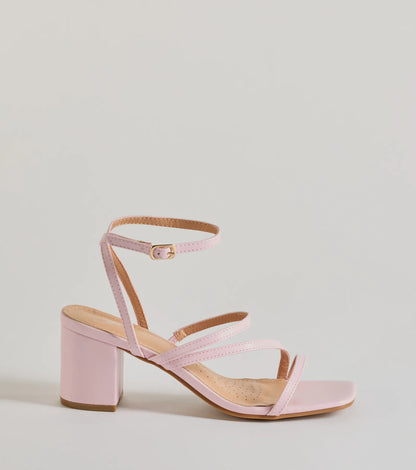 Style Icon Strappy Faux Leather Short Block Heels