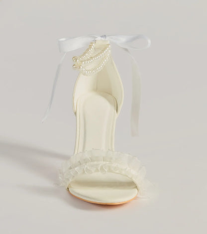 Chic Touch Pearl Strap Bow Stiletto Heels