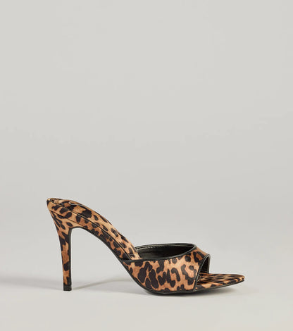 Ever So Fierce Leopard Satin Stiletto Mules
