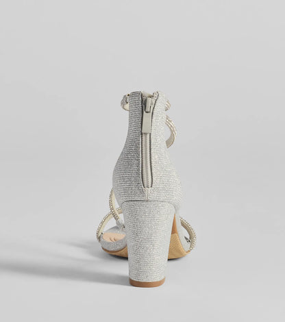 Reigning In Rhinestone Asymmetrical Strap Glitter Heels