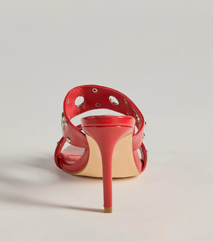 Stylish Edge Studded Strappy Stiletto Mules