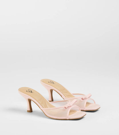 Adorable Bow Mesh Strap Stiletto Mules