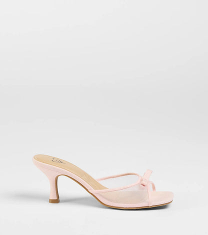 Adorable Bow Mesh Strap Stiletto Mules