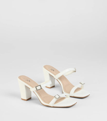 On The Down Low Rhinestone Buckle Mules