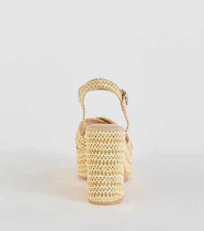 Fun In The Sun Raffia Platform Block Heels